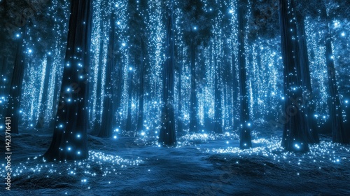 Magical Blue Forest at Night