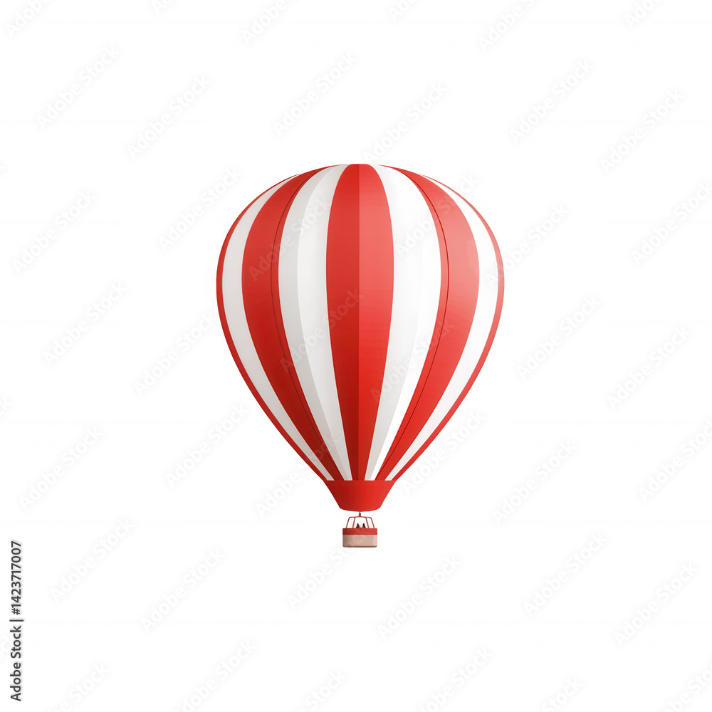 Naklejka premium A vibrant red and white striped hot air balloon, emphasizing its unique design against a clear background, perfect for showcasing adventure and travel themes.