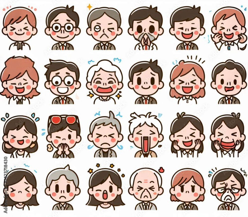 Various simple character expression icon illustration white background Various simple character expression icon illustration white background