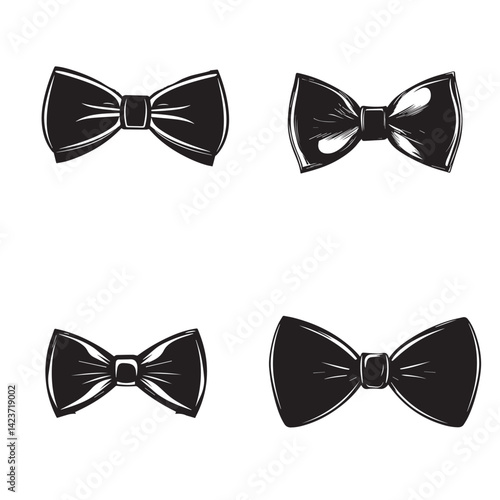 image of different bow ties, set, black and white, graphics, vector
