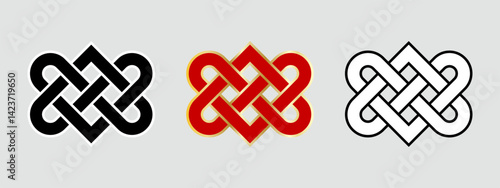 Asian knots or eternal knots. Set. Tradition Chinese, Tibetian knots. Sacred symbol of the rebirths concatenation in the Buddhism