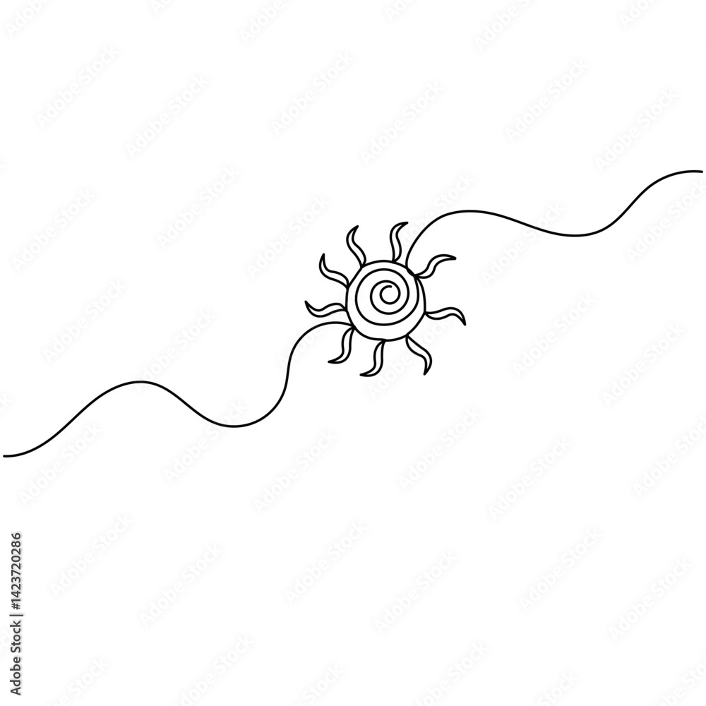 Fototapeta premium Sun icon continuous one line drawing of outline vector illustration