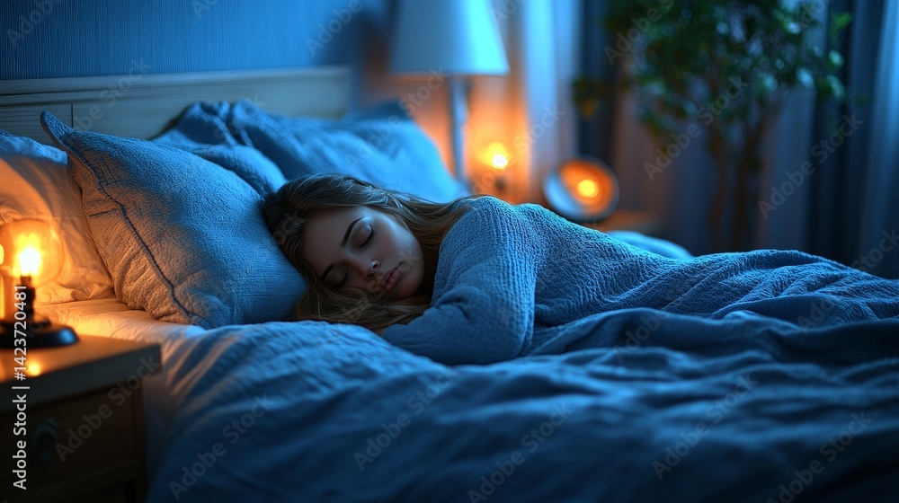 Peaceful Sleep Scene in a Calm, Nighttime Bedroom