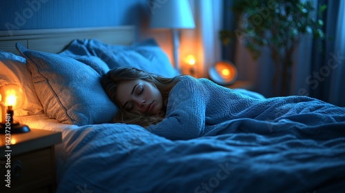Obraz na płótnie Peaceful Sleep Scene in a Calm, Nighttime Bedroom w salonie