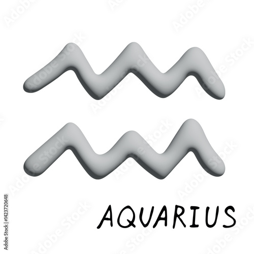 3d aquarius zodiac sign Esoteric symbol Astrology clipart Element for design