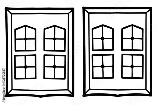 Snow-Kissed Windowpane Outline Art