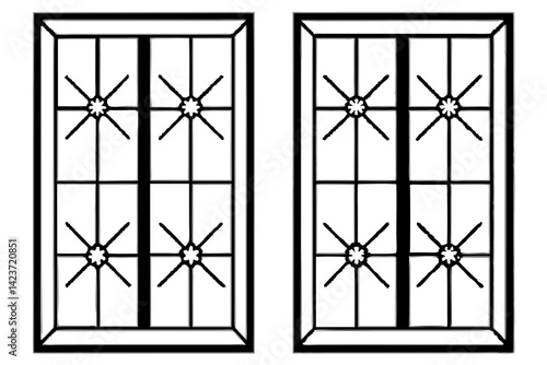 Snow-Kissed Windowpane Outline Art