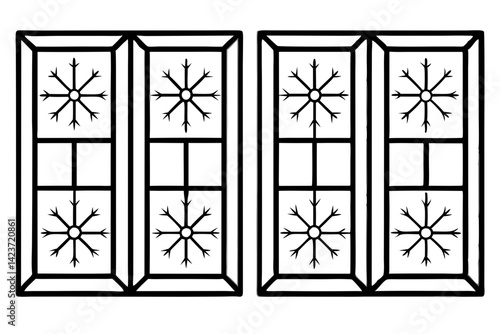 Snow-Kissed Windowpane Outline Art