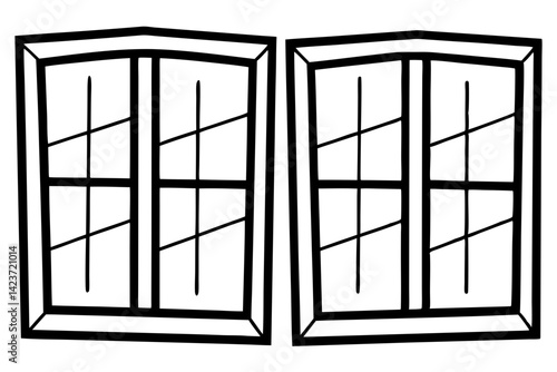 Snow-Kissed Windowpane Outline Art