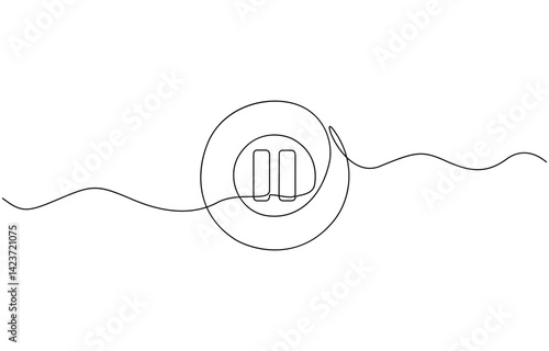 Pause icon in continuous line drawing style. Line art of pause button, One continuous line drawing of Play button. Icon of start and pause playing music video and voice message in simple linear style.
