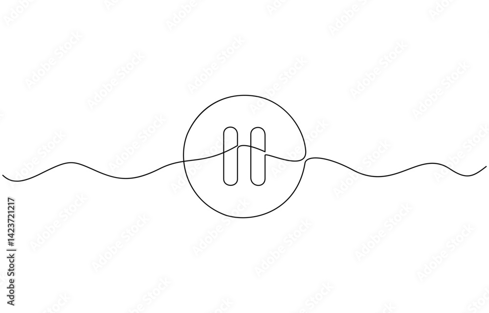 Obraz premium Pause icon in continuous line drawing style. Line art of pause button, One continuous line drawing of Play button. Icon of start and pause playing music video and voice message in simple linear style.