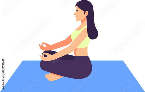 Illustration of a Woman Meditating on a Yoga Mat