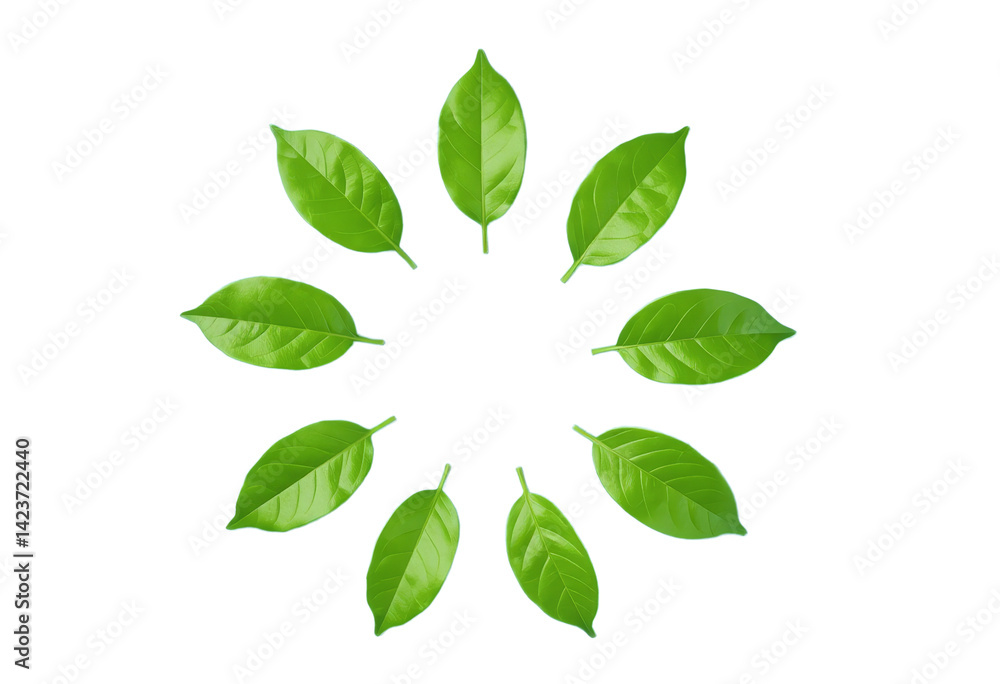Green Leaf Circle, Light Blue Background, transparent background. Green Leaf Circle, Light Blue Background, transparent background.