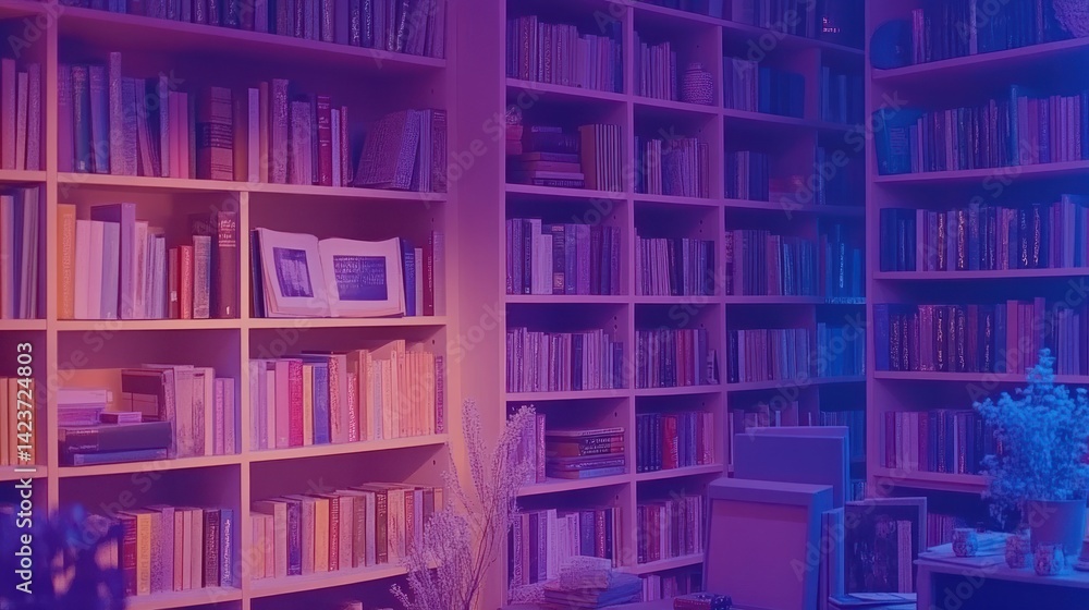 Full Library with Bookshelves, Dim Light Full Library with Bookshelves, Dim Light