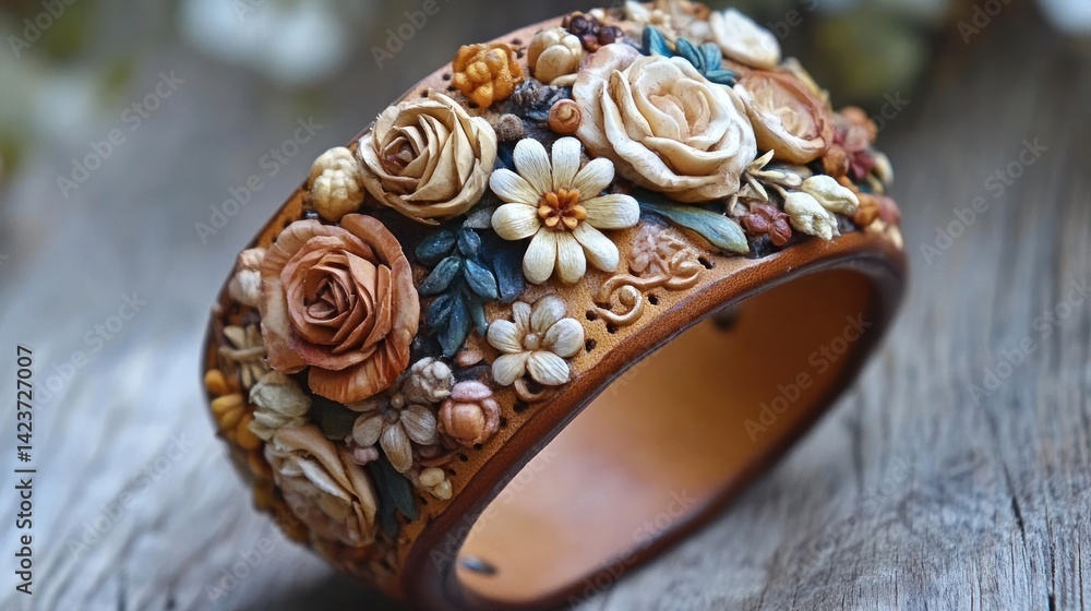 Naklejka premium Floral polymer clay bangle on wood