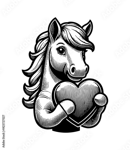 Romantic horse with Valentine heart for love celebration and gift concept illustration