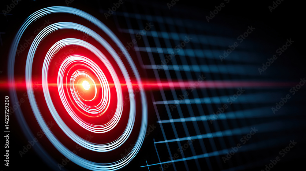 Fototapeta premium Futuristic graphic design featuring concentric circles and glowing red center, symbolizing precision and focus strategic