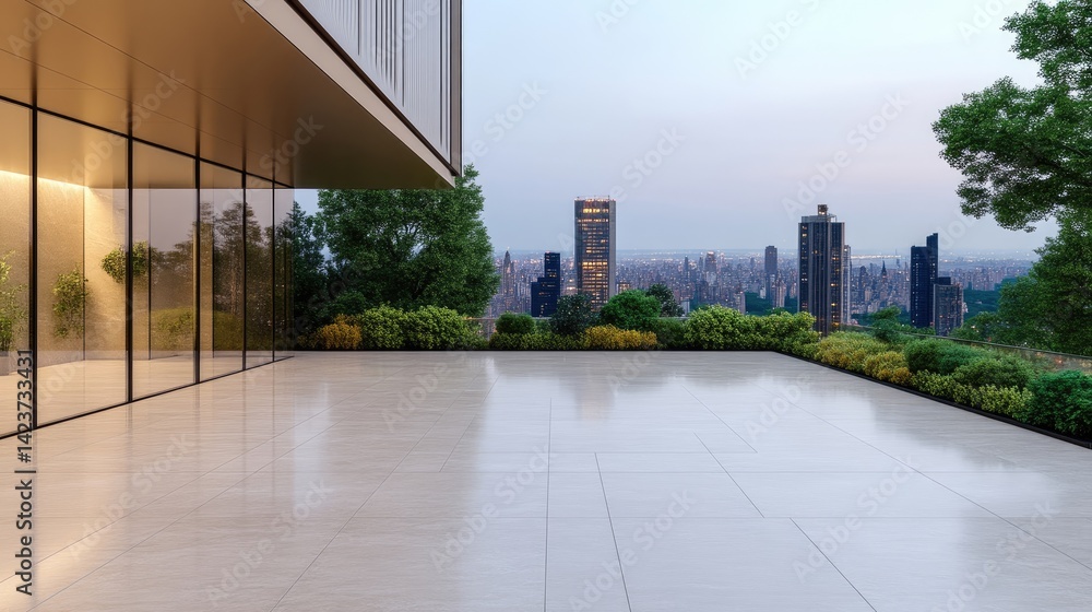 Fototapeta premium Modern rooftop terrace with city view