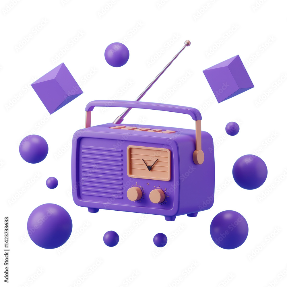 Purple Radio with Shapes - Transparent Background