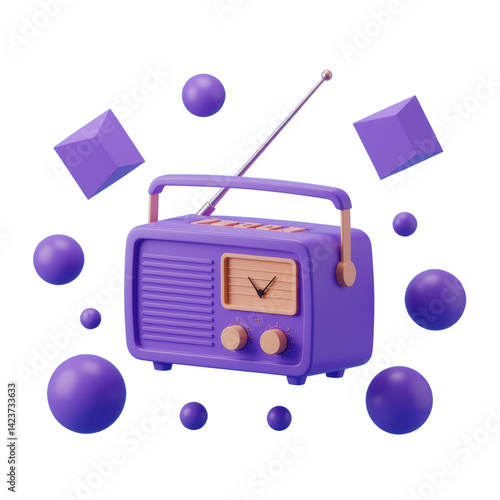 Obraz na płótnie Purple Radio with Shapes - Transparent Background w salonie