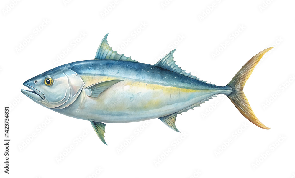 Fototapeta premium Beautiful watercolor painting of a tuna fish on a white background
