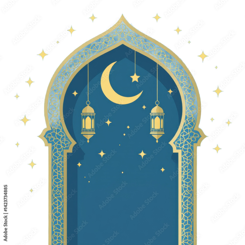 Ramadan Kareem Archway with Moon, Stars & Lanterns transparent background
