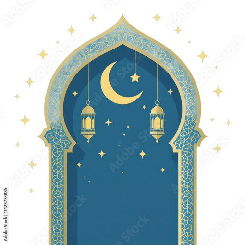 Obraz na płótnie Ramadan Kareem Archway with Moon, Stars & Lanterns transparent background w salonie