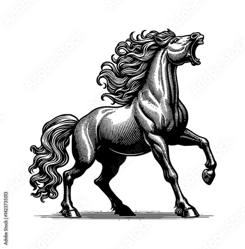 Horse Head Roaring Loudly with Open Mouth Showing Teeth with Strong Expression