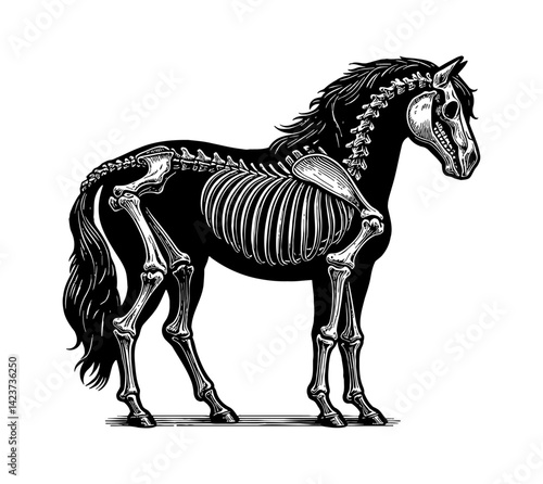 Horse skeletal skeleton fossil bone, an anatomical study of equine structure