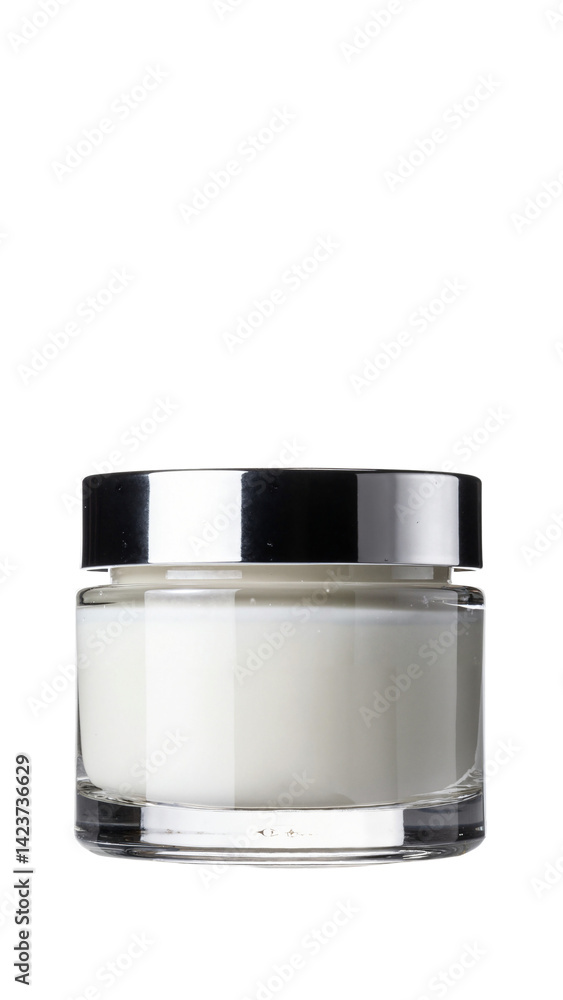 High-Resolution Glass Jar of White Lotion Isolated on Transparent Background for Skincare and Beauty Commercial Use High-Resolution Glass Jar of White Lotion Isolated on Transparent Background for Skincare and Beauty Commercial Use