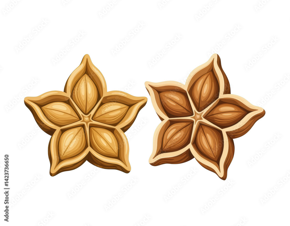 Sacha Inchi Seeds, Star Shaped, Brown, Transparent Background