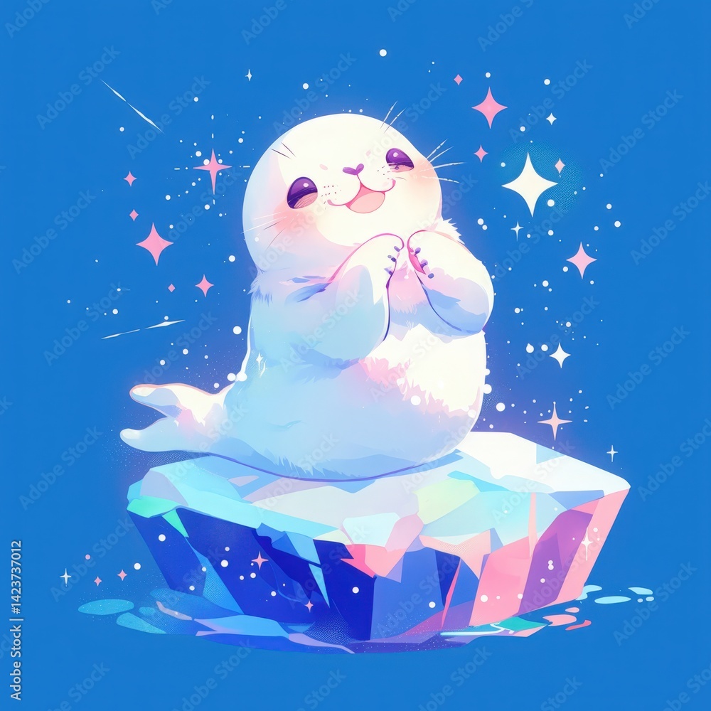 Cute cartoon seal on iceberg illustration, symbolizing winter joy and arctic wildlife. Perfect for childrens books, stickers, apparel, and greeting cards. Cute cartoon seal on iceberg illustration, symbolizing winter joy and arctic wildlife. Perfect for childrens books, stickers, apparel, and greeting cards.