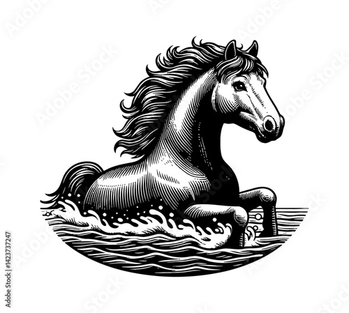 Horse swimming in pool for exercise fitness aquatic water sport activity