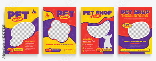 Pet Shop Grand Opening Flyer Template Modern & Customizable design. Hand Drawn Animal Food Store, Pet Care Editable Set Design