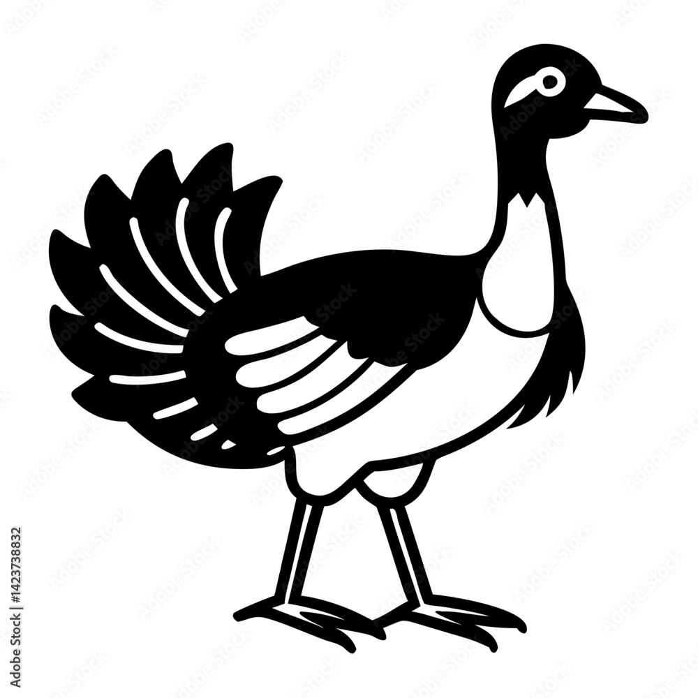 Fototapeta premium An elegant illustration of a bird showcases its graceful posture. A black and white design enhances its charm and versatility.