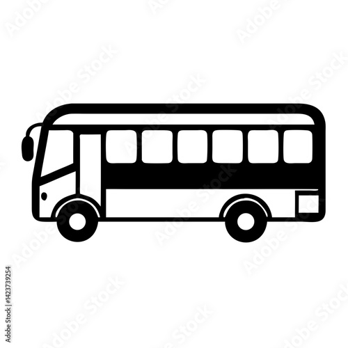 A black and white graphic of a classic passenger bus. A timeless depiction of transport for commuters and travelers.