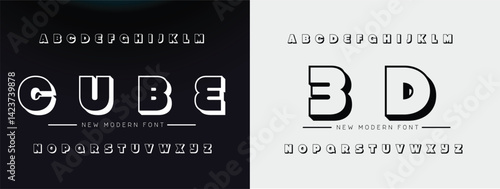 Creative Outline Double line monogram alphabet and tech fonts. Lines font regular uppercase and lowercase. Vector illustration.