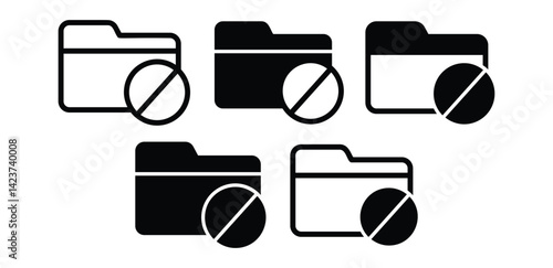 Forbidden Folder Icons Black and White Restricted Access Symbols Vector Design Illustration