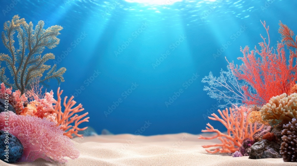 custom made wallpaper toronto digitalArtistic sea bottom illustration with colorful corals, marine plants, and ocean sand