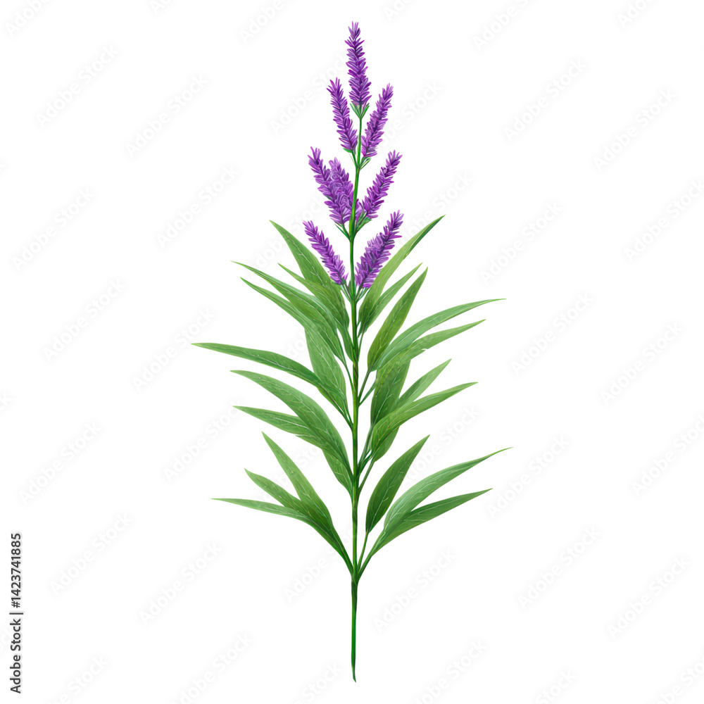 Obraz premium Vibrant Lavender Plant with Purple Flowers and Green Leaves, isolated on transparent background.