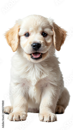 Obraz na płótnie Adorable Fluffy White Puppy Isolated on Transparent Background for Pet Product Advertisements and Marketing Materials w salonie
