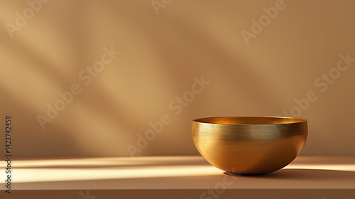 tibetian singing bowl for buddhist chant and meditation isolated on brown background