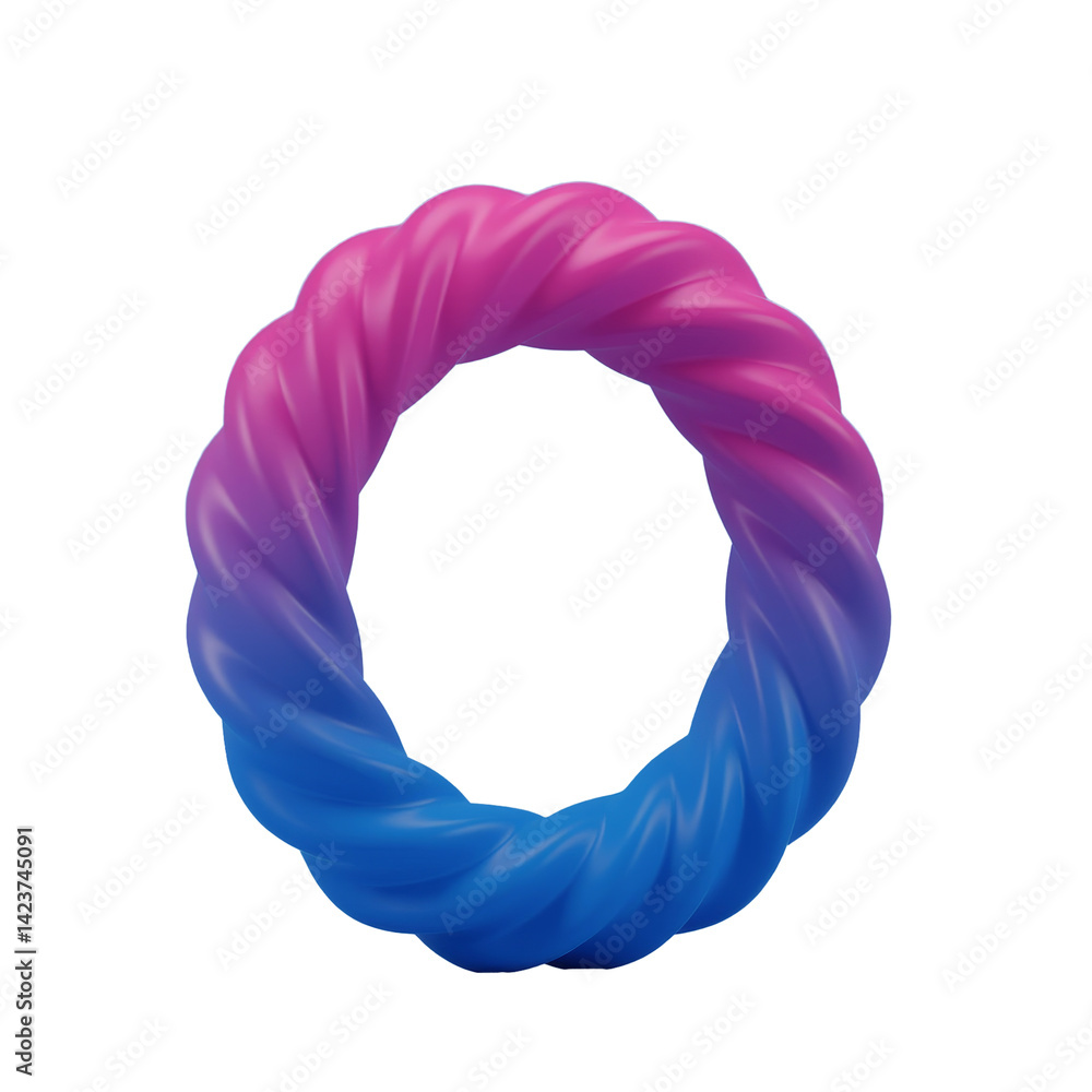 Twisted Ring, Pink to Blue Gradient, 3D Render, transparent background