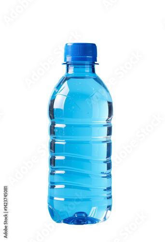 Obraz na płótnie Water Bottle, Blue Cap, Transparent Background, Hydration, Refreshment. w salonie
