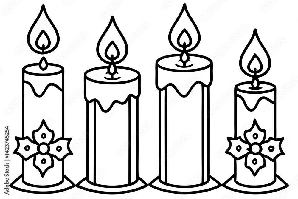 Winter Candle Collection Line Art Winter Candle Collection Line Art
