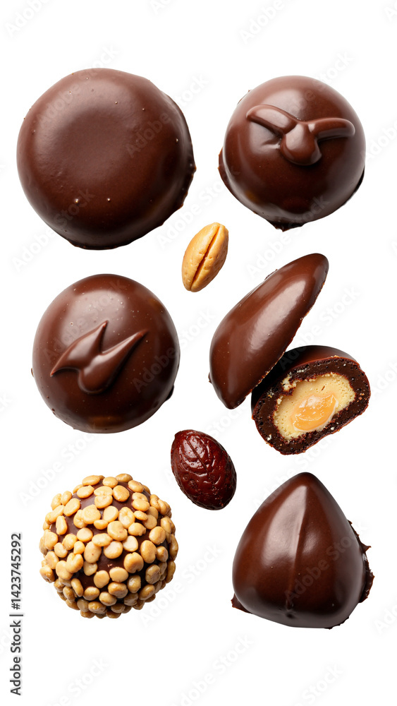 Delicious Chocolate Candies Isolated on Transparent Background for Advertising and E-commerce Use Delicious Chocolate Candies Isolated on Transparent Background for Advertising and E-commerce Use