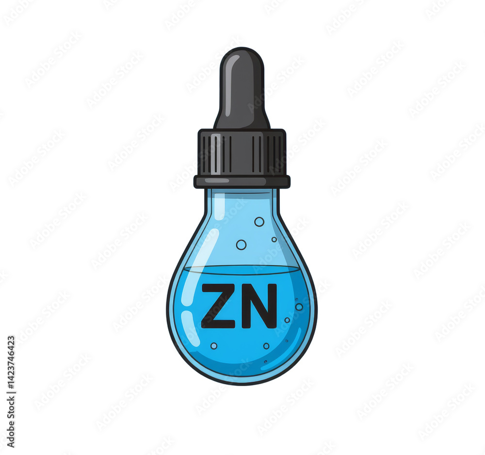 Zinc (ZN) Liquid Dropper Bottle, Blue, Transparent Background