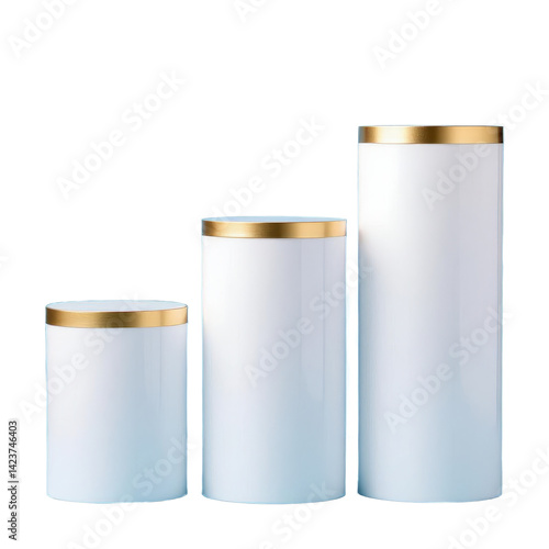 Obraz na płótnie White Cylinder Display Stands, Gold Trim, Transparent Background w salonie