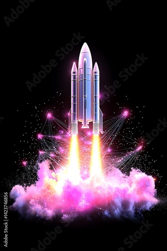 Rocket Launch with Space, Innovation, and Pink.