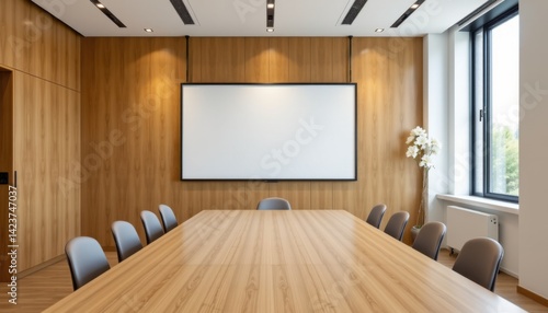 Business meeting setup in modern conference room elegant design professional environment bright view
